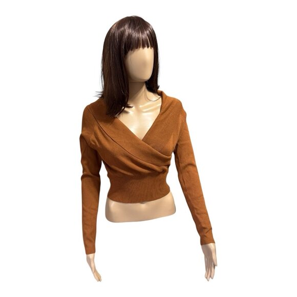 Forever 21 Women M Rust Wrap Sweater Top Long Sleeve Ribbed Waist NWT - Picture 1 of 8